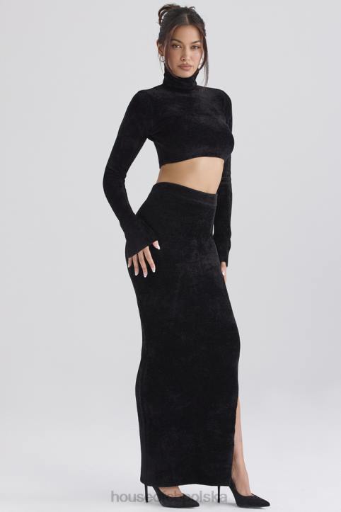 House of CB Elegancka czarna spódnica maxi z szenilu