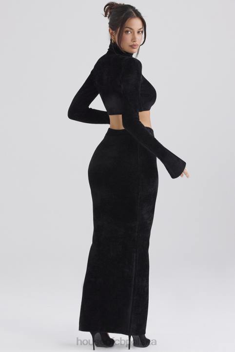 House of CB Elegancka czarna spódnica maxi z szenilu