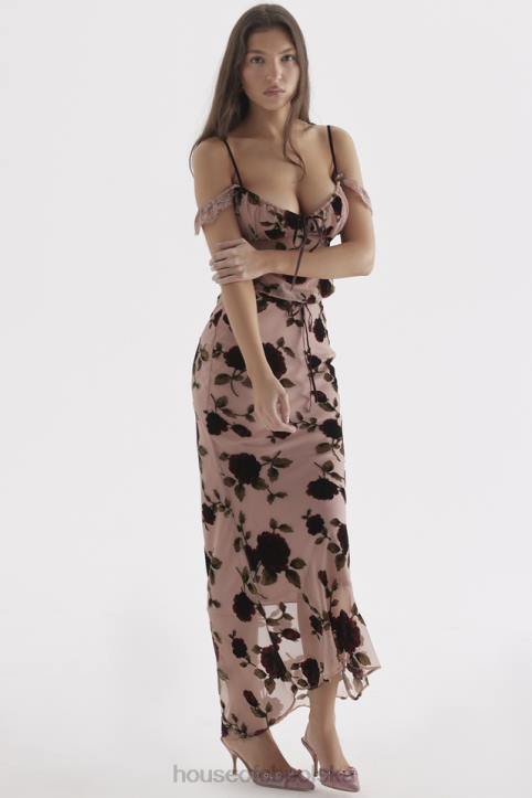 House of CB Maxi Spódnica Devore Pudrowy Róż Elegancka Moda
