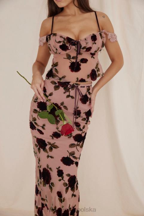 House of CB Maxi Spódnica Devore Pudrowy Róż Elegancka Moda