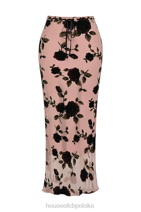 House of CB Maxi Spódnica Devore Pudrowy Róż Elegancka Moda