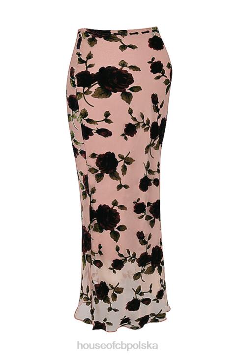 House of CB Maxi Spódnica Devore Pudrowy Róż Elegancka Moda