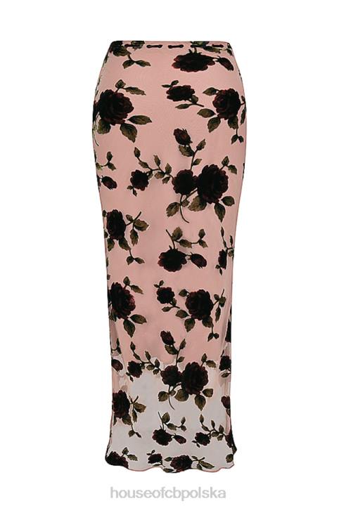 House of CB Maxi Spódnica Devore Pudrowy Róż Elegancka Moda