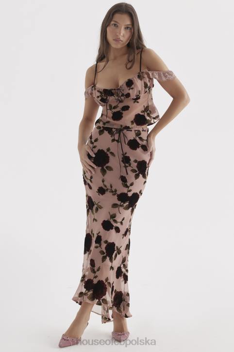 House of CB Maxi Spódnica Devore Pudrowy Róż Elegancka Moda