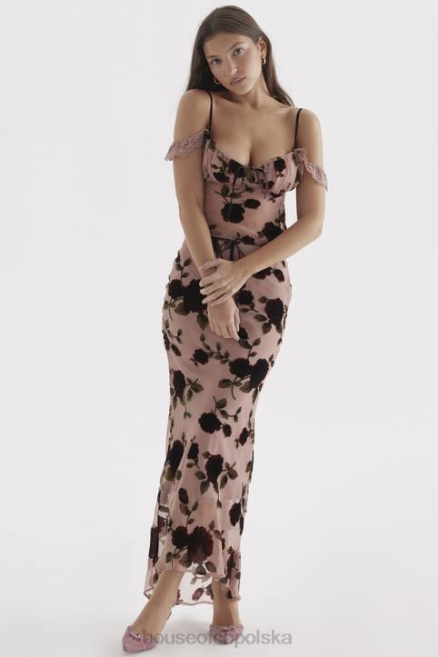 House of CB Maxi Spódnica Devore Pudrowy Róż Elegancka Moda