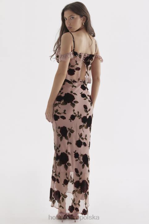 House of CB Maxi Spódnica Devore Pudrowy Róż Elegancka Moda