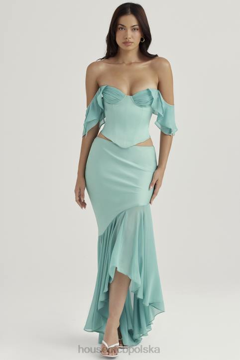 House of CB Lila Jadeit Maxi Spódnica z Falbaną Modna Odzież