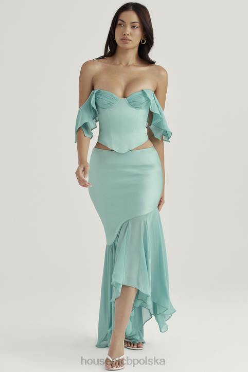 House of CB Lila Jadeit Maxi Spódnica z Falbaną Modna Odzież