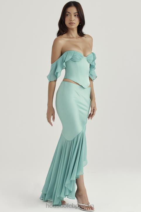 House of CB Lila Jadeit Maxi Spódnica z Falbaną Modna Odzież