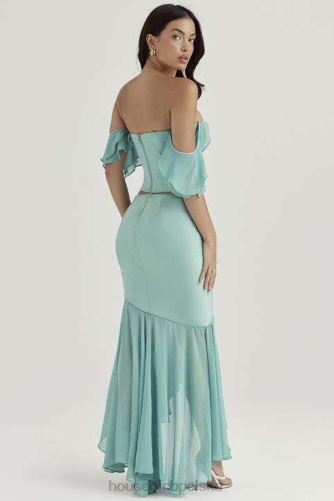 House of CB Lila Jadeit Maxi Spódnica z Falbaną Modna Odzież