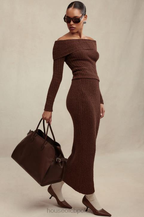 Sloane Spódnica Maxi Czekoladowa z Bawełny Boucle 4PND829 Modna Odzież