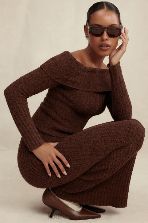 Sloane Spódnica Maxi Czekoladowa z Bawełny Boucle 4PND829 Modna Odzież