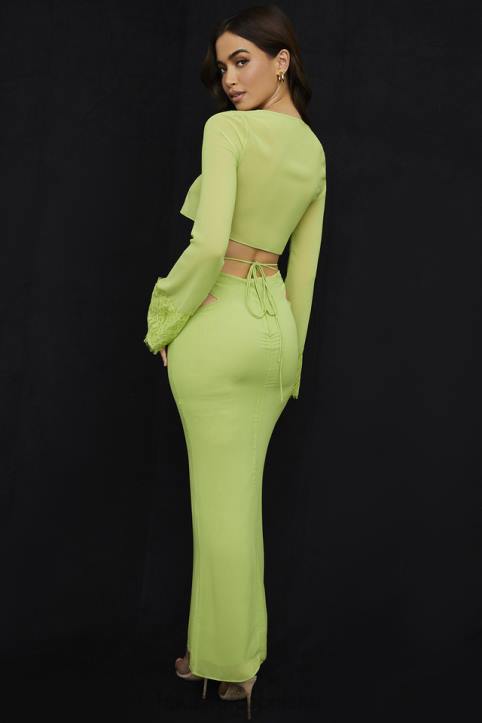House of CB Limonkowo-zielona maxi spódnica z żorżety Madeline na każdą okazję