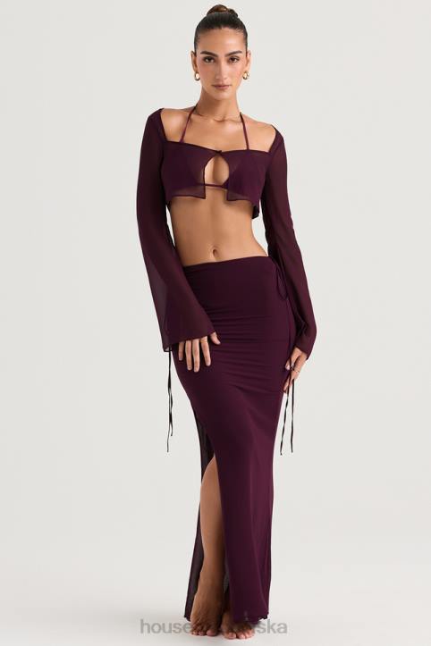 House of CB Maxi Spódnica Śliwkowa z Wycięciem Amalfi 4PND931 Modna Odzież