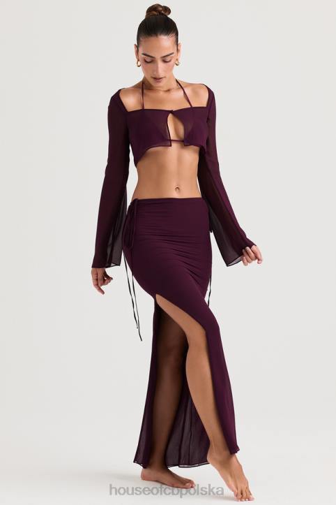House of CB Maxi Spódnica Śliwkowa z Wycięciem Amalfi 4PND931 Modna Odzież