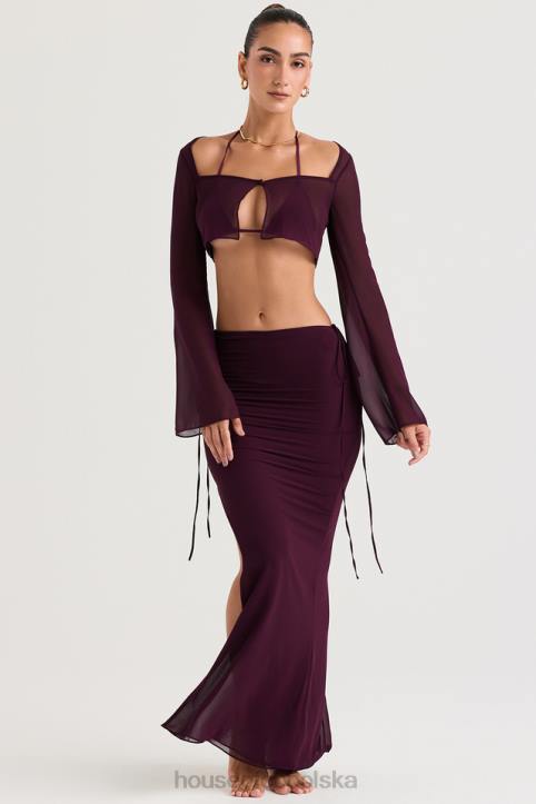 House of CB Maxi Spódnica Śliwkowa z Wycięciem Amalfi 4PND931 Modna Odzież