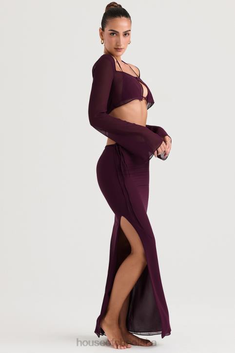 House of CB Maxi Spódnica Śliwkowa z Wycięciem Amalfi 4PND931 Modna Odzież