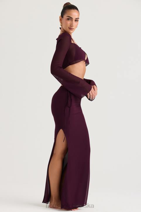 House of CB Maxi Spódnica Śliwkowa z Wycięciem Amalfi 4PND931 Modna Odzież