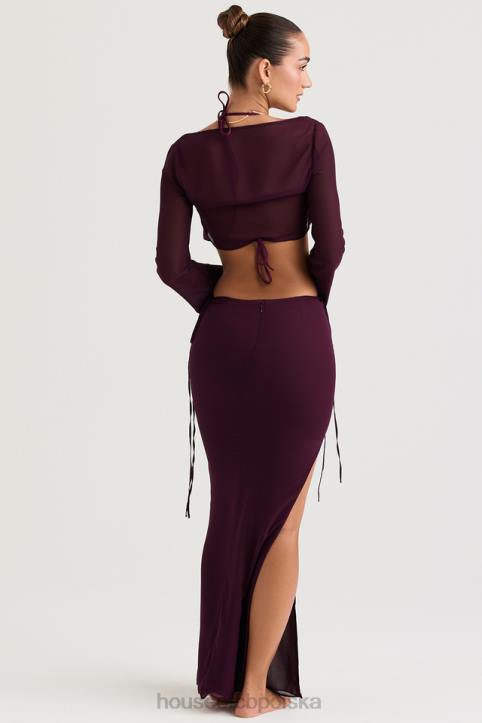 House of CB Maxi Spódnica Śliwkowa z Wycięciem Amalfi 4PND931 Modna Odzież
