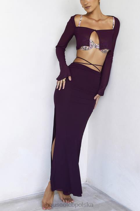 House of CB Maxi Spódnica Śliwkowa z Wycięciem Amalfi 4PND931 Modna Odzież