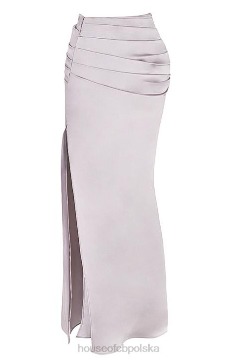 House of CB Szara Marszczona Maxi Spódnica Jia Elegancka Moda