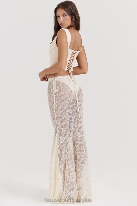 House of CB Therese Kremowa Koronkowa Spódnica Maxi Vintage Elegancja