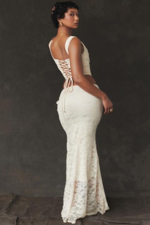 House of CB Therese Kremowa Koronkowa Spódnica Maxi Vintage Elegancja