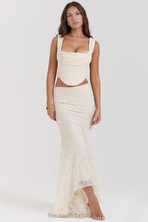 House of CB Therese Kremowa Koronkowa Spódnica Maxi Vintage Elegancja