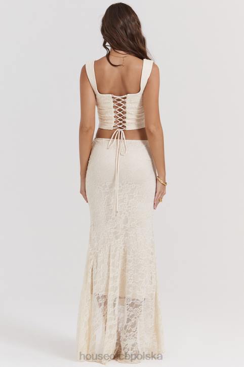 House of CB Therese Kremowa Koronkowa Spódnica Maxi Vintage Elegancja