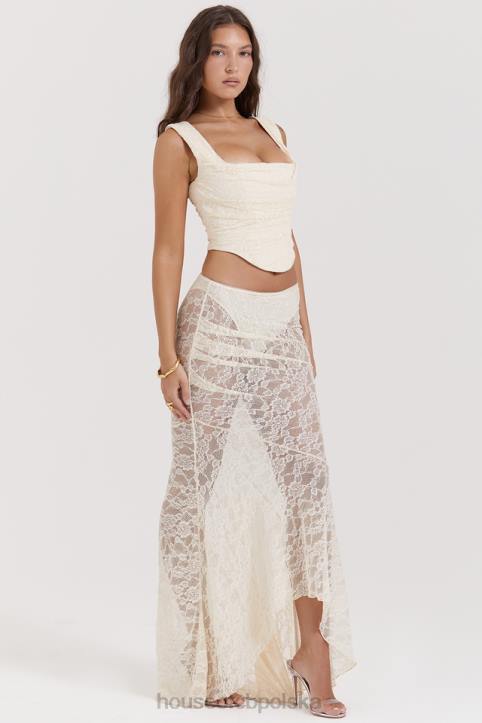 House of CB Therese Kremowa Koronkowa Spódnica Maxi Vintage Elegancja