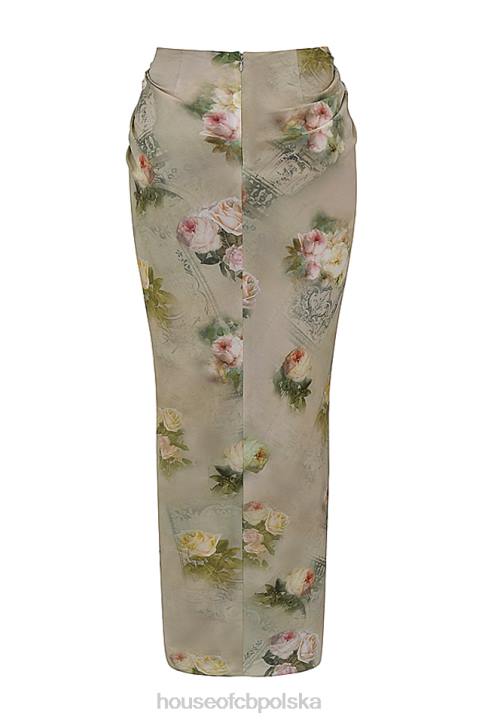 House of CB Vesper Vintage Kwiatowa Spódnica Maxi w Kolorze Niebieskim