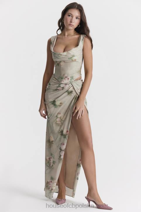 House of CB Vesper Vintage Kwiatowa Spódnica Maxi w Kolorze Niebieskim