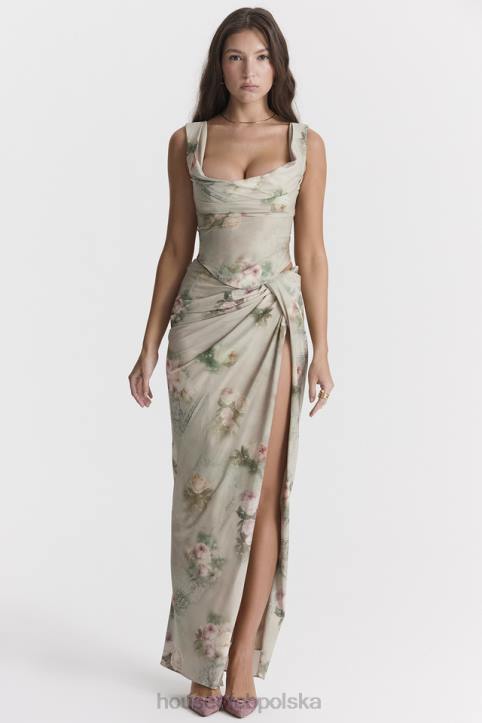 House of CB Vesper Vintage Kwiatowa Spódnica Maxi w Kolorze Niebieskim