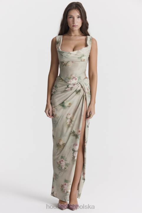 House of CB Vesper Vintage Kwiatowa Spódnica Maxi w Kolorze Niebieskim