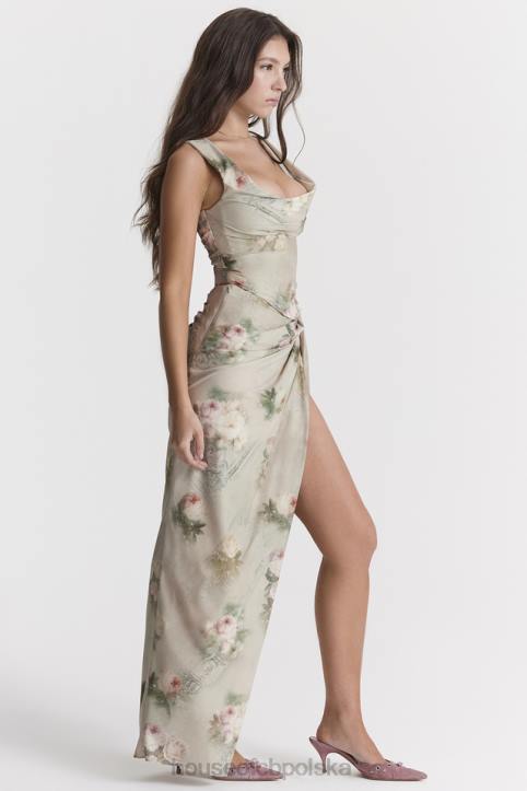House of CB Vesper Vintage Kwiatowa Spódnica Maxi w Kolorze Niebieskim