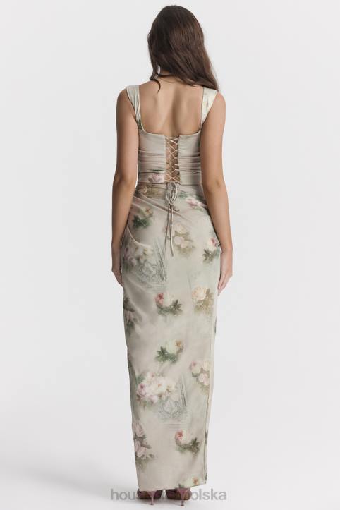House of CB Vesper Vintage Kwiatowa Spódnica Maxi w Kolorze Niebieskim