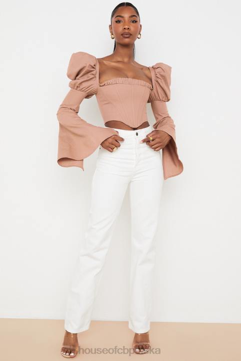 House of CB Białe Vintage Jeansy Yara Wysoki Stan Modne Odzież