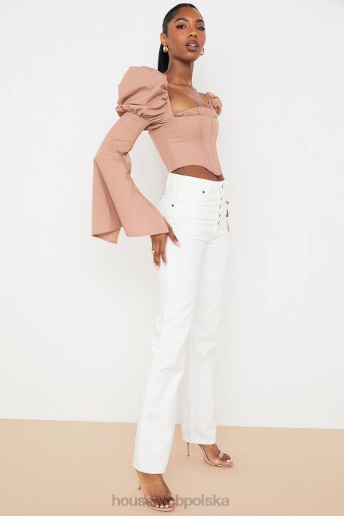 House of CB Białe Vintage Jeansy Yara Wysoki Stan Modne Odzież