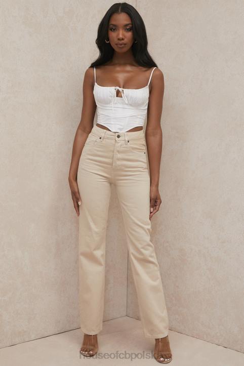 House of CB Ecru Vintage Jeansy Yara Wysoki Stan Modne i Stylowe