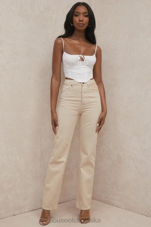 House of CB Ecru Vintage Jeansy Yara Wysoki Stan Modne i Stylowe
