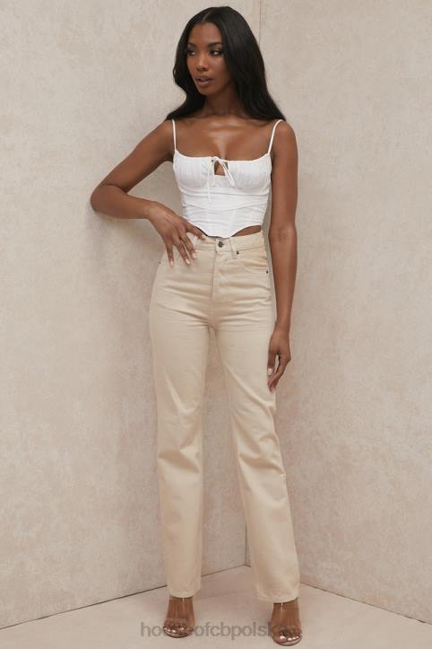 House of CB Ecru Vintage Jeansy Yara Wysoki Stan Modne i Stylowe