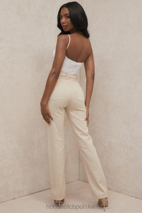 House of CB Ecru Vintage Jeansy Yara Wysoki Stan Modne i Stylowe