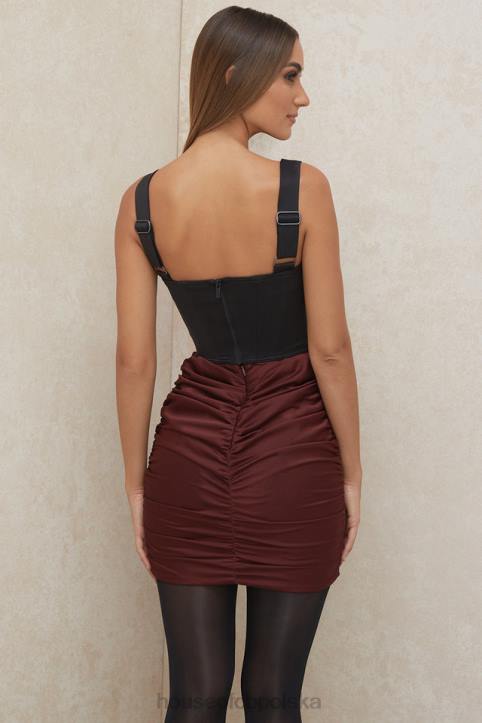 House of CB Mini Spódniczka Keeley Raisin Zmarszczenia Modna Odzież