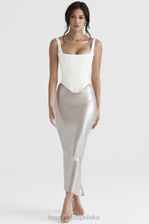 House of CB Colette błyszcząca spódnica midi szampańska elegancka moda damska
