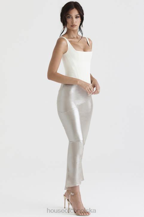 House of CB Colette błyszcząca spódnica midi szampańska elegancka moda damska