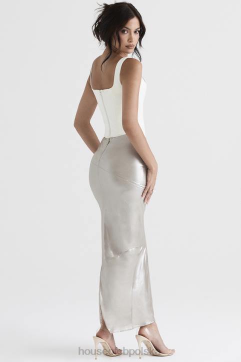 House of CB Colette błyszcząca spódnica midi szampańska elegancka moda damska