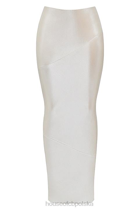 House of CB Colette błyszcząca spódnica midi szampańska elegancka moda damska