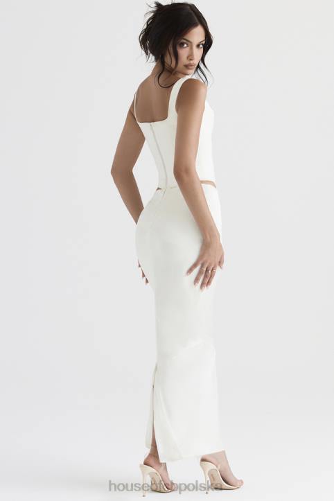 House of CB Colette elegancka midi spódnica w kolorze kości słoniowej satynowa o skośnym kroju