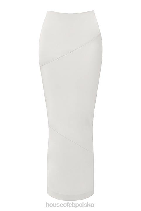 House of CB Colette elegancka midi spódnica w kolorze kości słoniowej satynowa o skośnym kroju