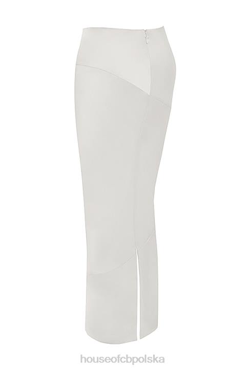 House of CB Colette elegancka midi spódnica w kolorze kości słoniowej satynowa o skośnym kroju